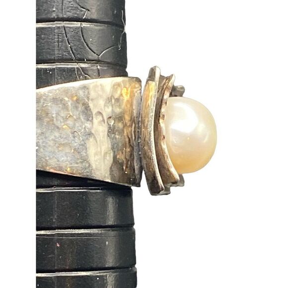 Silpada Hammered 925 Sterling Silver Square Freshwater Pearl Ring Size 5.5 - Picture 3 of 9